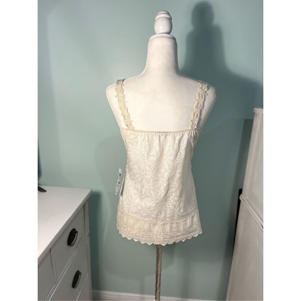 NWT Bennetton cream floral loose fit tank top with lace trim -S - Picture 2 of 8
